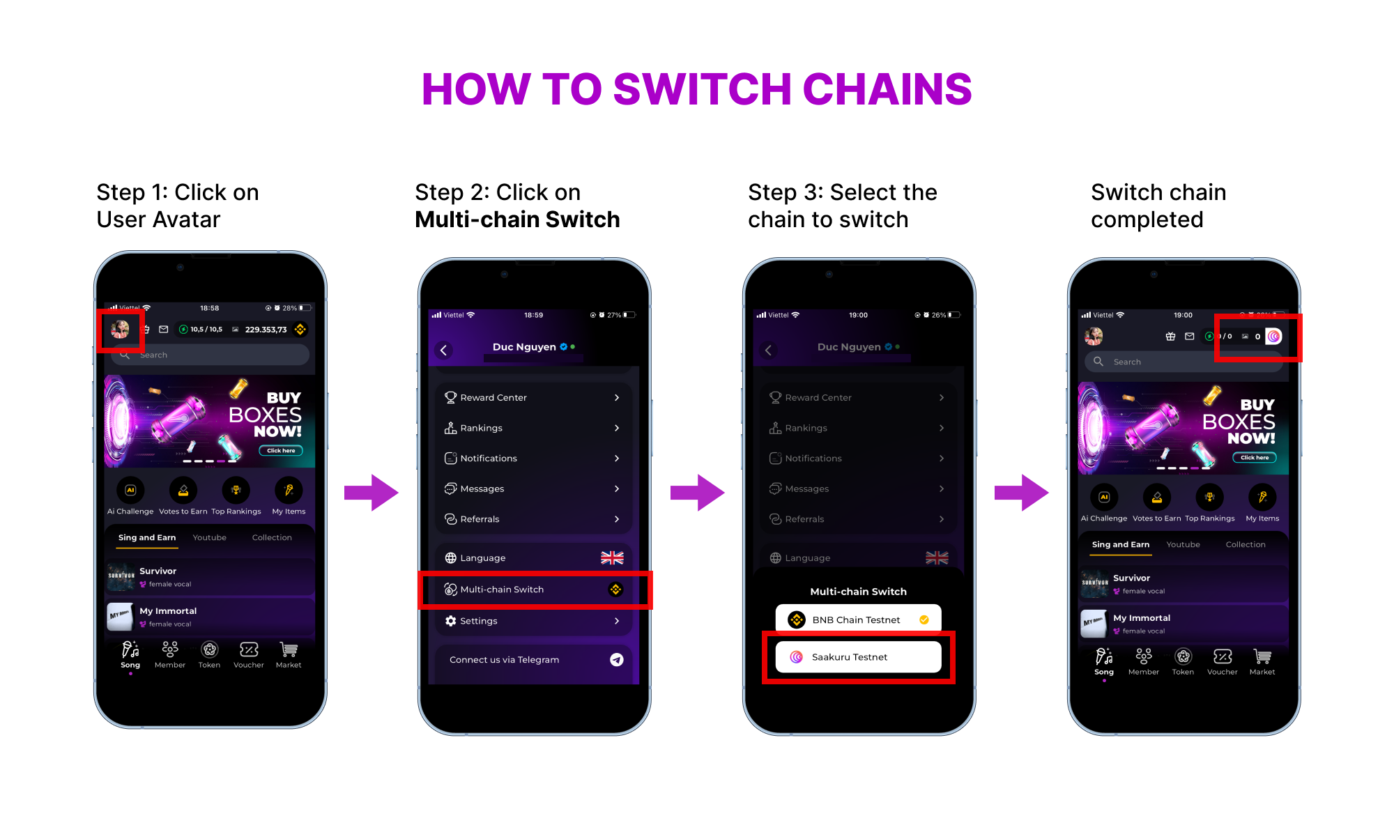 Instruction on how to multi-chain Switch from SingSing’s BNB to Saakuru Chain